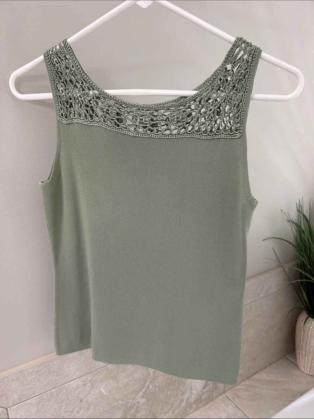Joseph A Crochet Yoke Tank Top - Sage